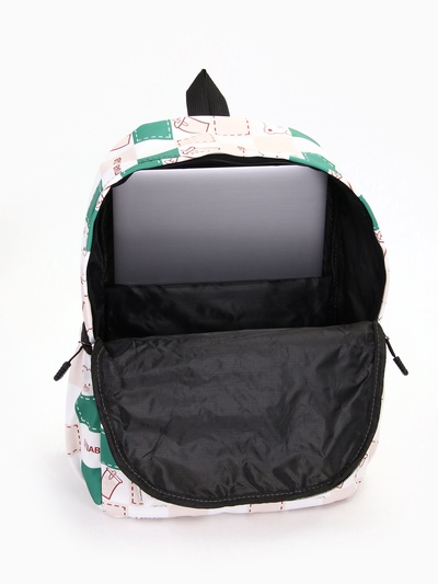 Рюкзак школьный на молнии, с карманами, с рисунком, размер 30×13×42 см, с принтом, бежевый