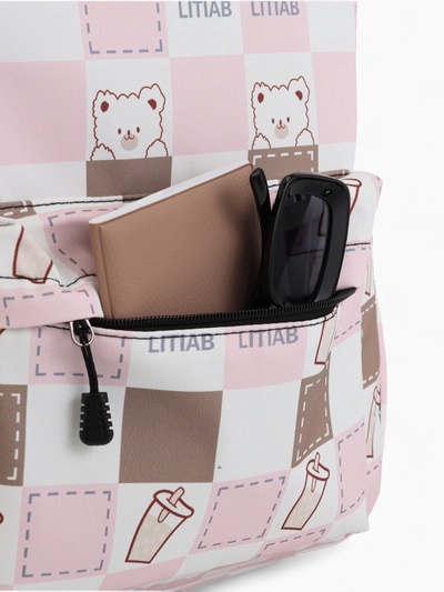 Рюкзак школьный на молнии, с карманами, с рисунком, 30×13×42 см, с принтом, розовый