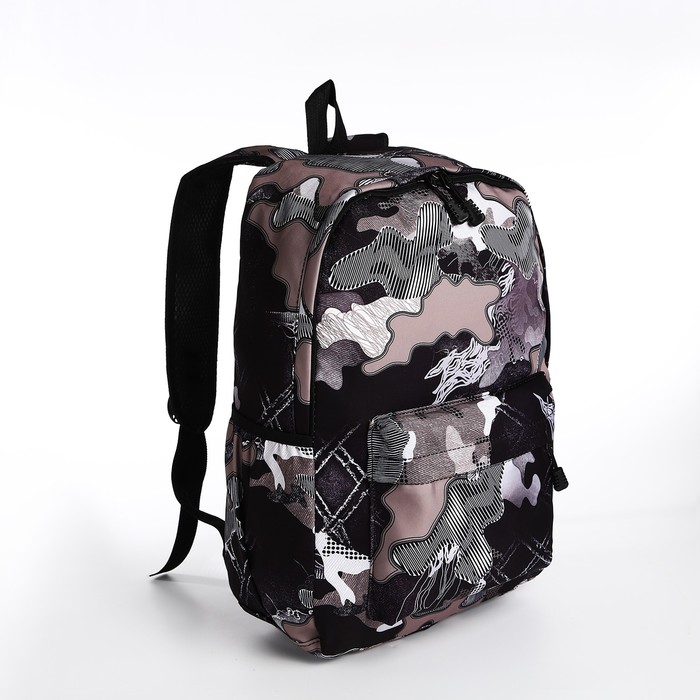 Рюкзак молодёжный из текстиля, 3 кармана, цвет чёрный/лиловый