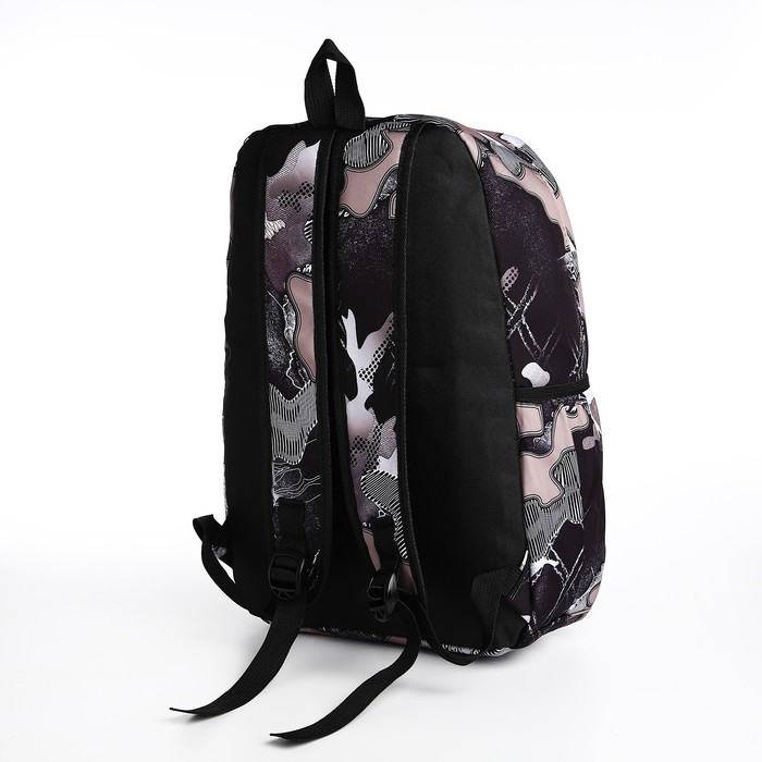 Рюкзак молодёжный из текстиля, 3 кармана, цвет чёрный/лиловый - фото 1907909976