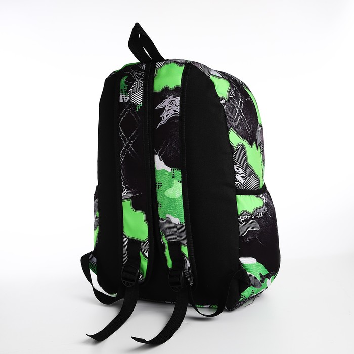 Рюкзак молодёжный из текстиля, 3 кармана, цвет серый/зелёный - фото 1907909984