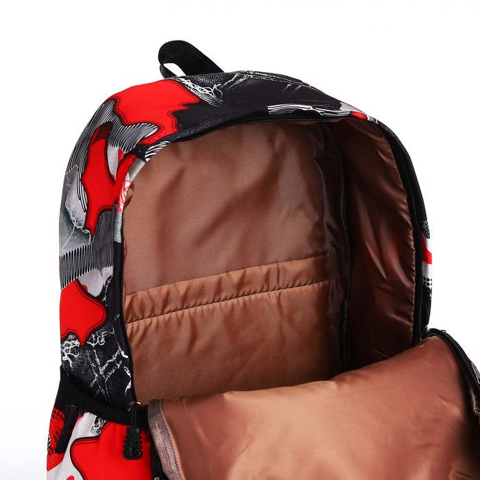 Рюкзак молодёжный из текстиля, 3 кармана, цвет красный/серый - фото 1907909990