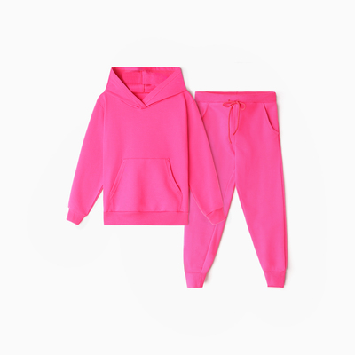 Костюм для девочки с начёсом (толстовка, брюки), ярко-розовый, рост 134 см
