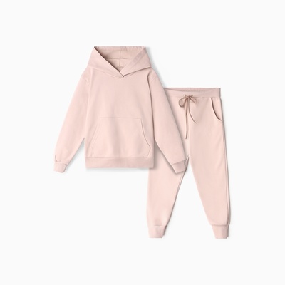 Комплект для девочки с начёсом (толстовка, брюки), бежевый, рост 110 см