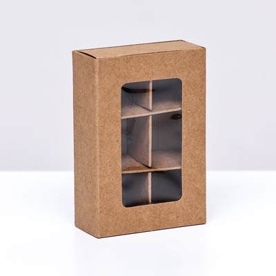 Коробка для 6 конфет, 8.7×5.8×2.5 см, Тонкие разделители, крафт
