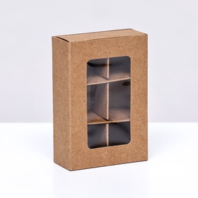 Коробка для 6 конфет, 8.7?5.8?2.5 см, Тонкие разделители, крафт (комплект 5 шт)