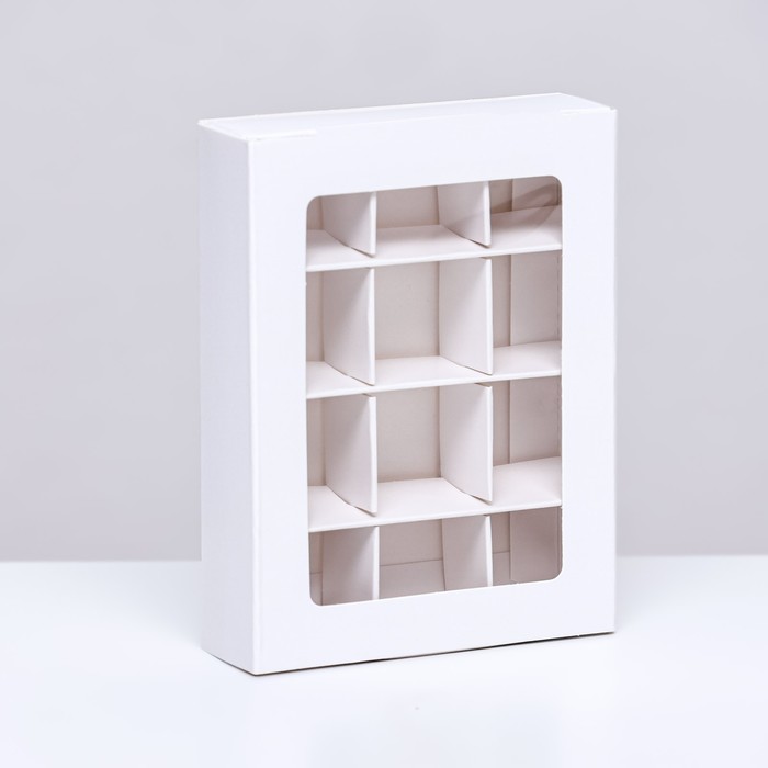 Коробка для 12 конфет, 11.5×8.7×2.5 см, Тонкие разделители, белый