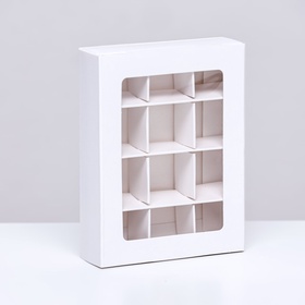 Коробка для 12 конфет, 11.5×8.7×2.5 см, Тонкие разделители, белый
