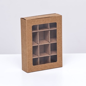 Коробка для 12 конфет, 11.5×8.7×2.5 см, Тонкие разделители, крафт