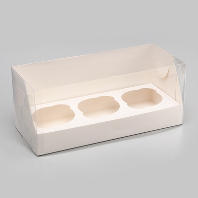 Коробка для 3 капкейка 24×10×10 см, белый