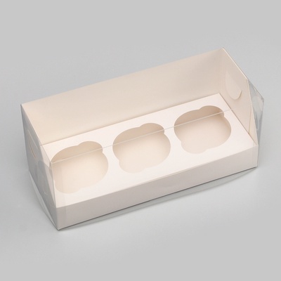 Коробка для 3 капкейка 24×10×10 см, белый