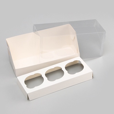 Коробка для 3 капкейка 24×10×10 см, белый