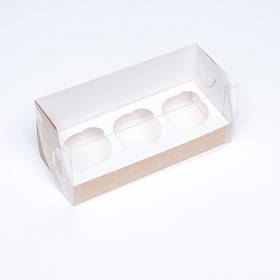 Упаковка на 3 капкейка с окном, крафт, 25×10×10 см 9724653