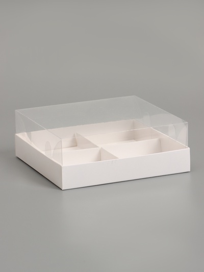 Коробка для муссовых пирожных, 4 штуки, 17×17×6 Белый