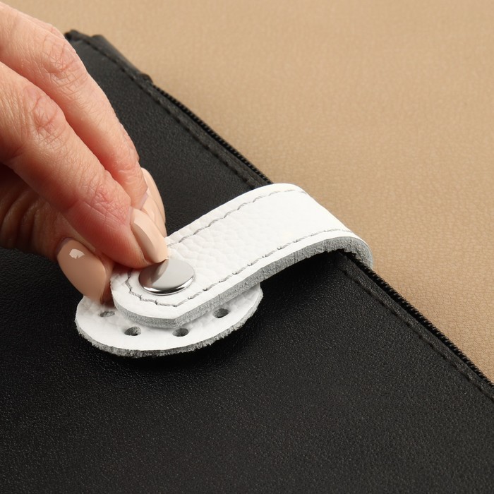 Застёжка пришивная для сумки, на кнопке, из натуральной кожи, 13,5 × 2,5 см, цвет белый/серебряный