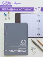 Тетрадь на кольцах Calligrata A5, 80 листов, в клетку, пластиковая обложка, блок офсет, серая - Фото 1