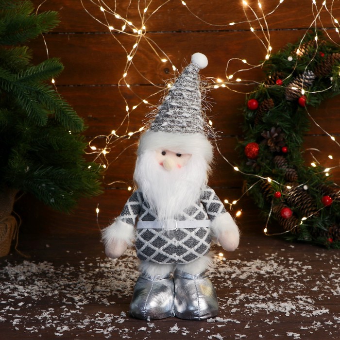 Мягкая игрушка "Дед Мороз в костюме с ремешком" 16х30 см, серый - Фото 1