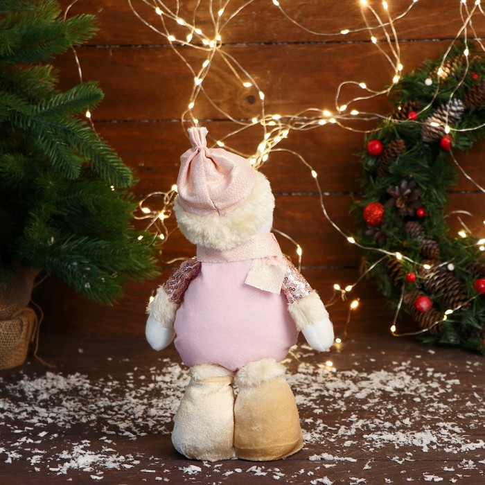 Мягкая игрушка "Снеговик в костюме с цветочками" стоит, 13х27 см, розовый