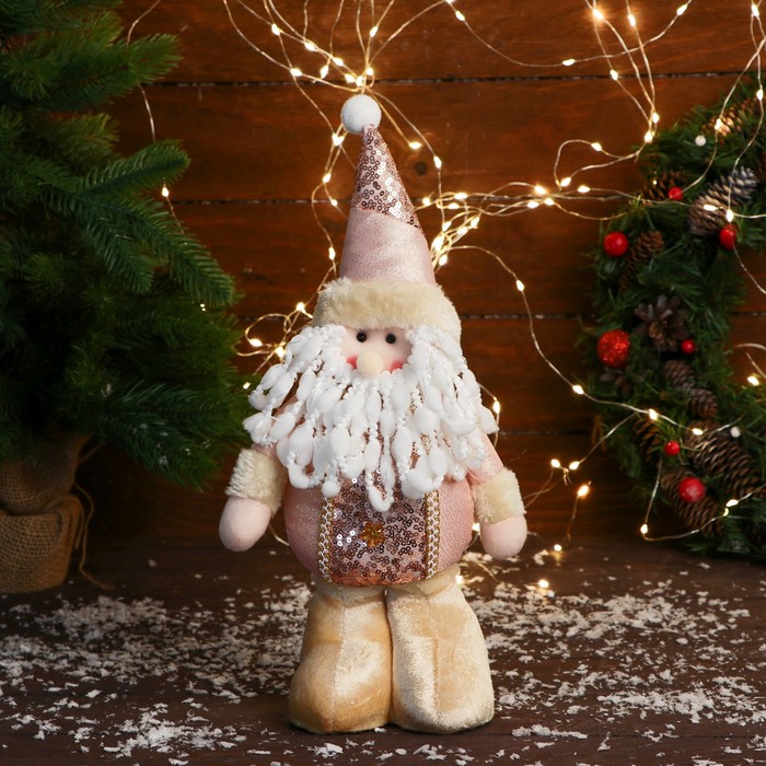 Мягкая игрушка "Дед Мороз в костюме с цветочками" стоит, 13х30 см, розовый - Фото 1