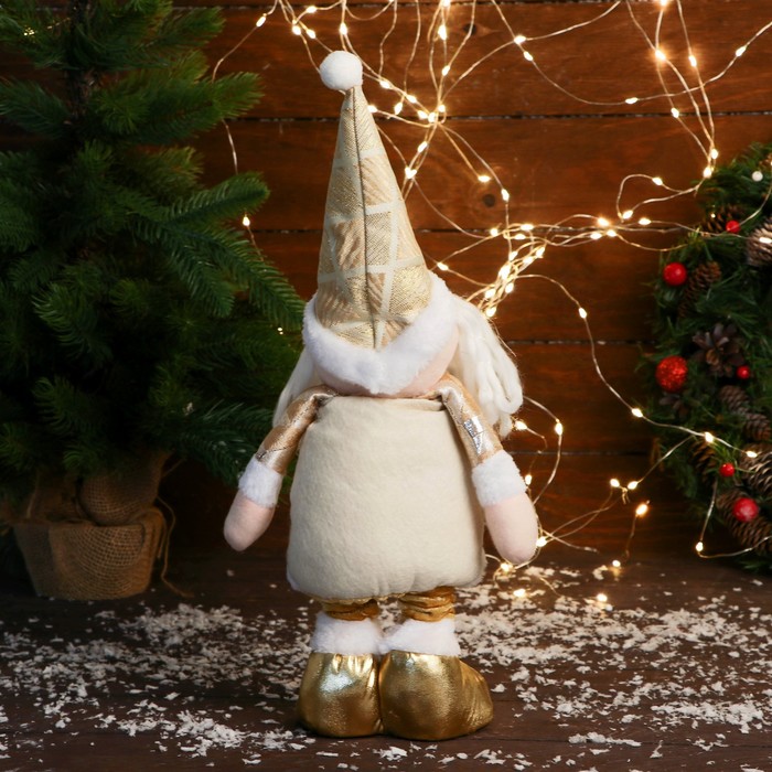 Мягкая игрушка "Дед Мороз в костюме с ромбиками, длинные ножки" стоит, 14 см, золото - фото 1907910511
