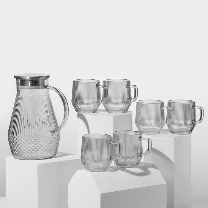 Набор питьевой из стекла, 7 предметов: кувшин 1650 мл, 6 стаканов 240 мл, цвет серый - Фото 1