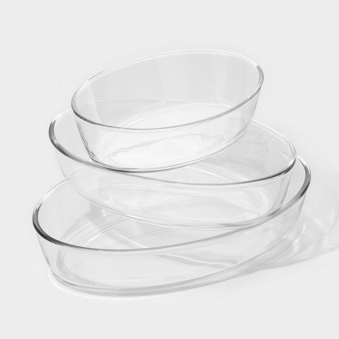 Набор овальных форм для выпекания, 3 предмета: 1.5 л, 2 л, 3 л, жаропрочное стекло - Фото 1