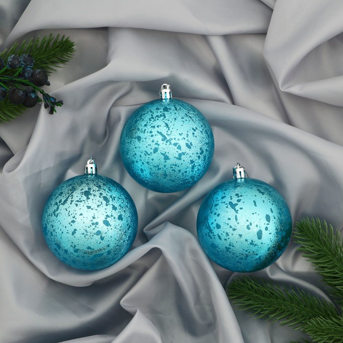 Ёлочные игрушки «Ретро», шары новогодние, d=8 см, набор 3 шт., голубой - Фото 1