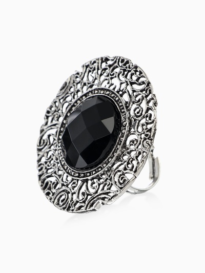 Кольцо «Этника. Ажурный круг», чёрное в чернёном серебре, безразмерное