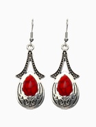 Серьги под натуральный камень «Этника» объёмная капля, красные в чернёном серебре - Фото 1