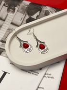 Серьги под натуральный камень «Этника» объёмная капля, красные в чернёном серебре - Фото 4