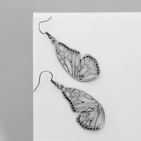 Серьги "Бабочки" крылья, цвет чёрный в чернёном серебре