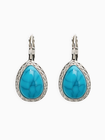 Серьги под натуральный камень «Этника» капля бирюзы, цвет голубой в чернёном серебре