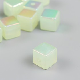 Бусина для творчества пластик "Кубик. Перламутровый блеск" зелёный 1,4х1,4х1,4 см (комплект 12 шт)