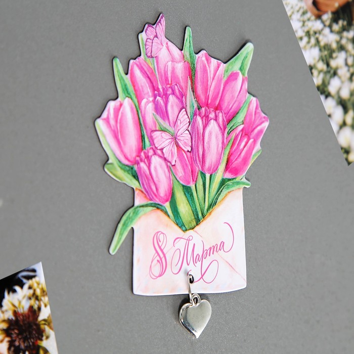 Магнит с доп. элементом «Цветы», 8,3 х 7,2 см 9802484