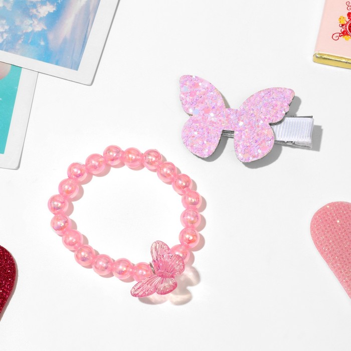 Комплект детский «Выбражулька» 2 предмета: заколка, браслет, бабочка, цвет розовый