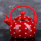 Чайник со свистком эмалированный Доляна «Горошек», 2,2 л, фиксированная ручка, индукция, цвет красный - фото 8400014