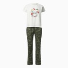 Комплект женский домашний (футболка, брюки), цвет белый/зелёный, размер 46 - фото 320707397