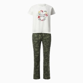 Комплект женский домашний (футболка, брюки), цвет белый/зелёный, размер 46