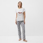 Комплект женский домашний «Такса» (футболка, брюки), цвет белый/серый, размер 44 - Фото 1