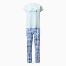 Комплект женский домашний LOVE (футболка, брюки), цвет голубой, размер 48