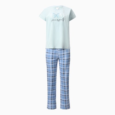 Комплект женский домашний LOVE (футболка, брюки), цвет голубой, размер 52