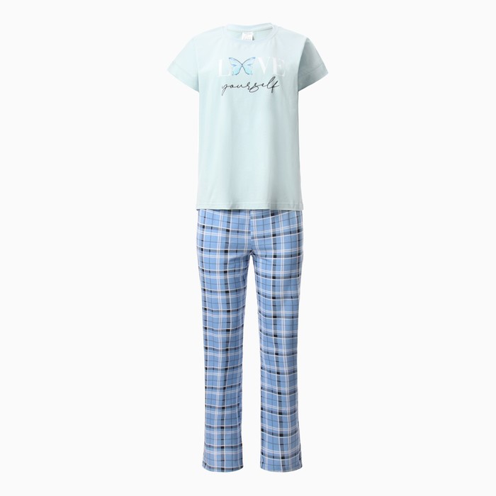 Комплект женский домашний LOVE (футболка, брюки), цвет голубой, размер 52 - Фото 1