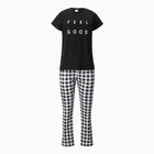 Комплект женский домашний Feel good (футболка, брюки), цвет чёрный, размер 46 - фото 320707481