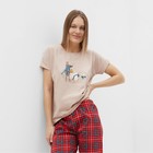 Комплект женский домашний (футболка, брюки), цвет бежевый/красный, размер 44 - Фото 2