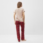 Комплект женский домашний (футболка, брюки), цвет бежевый/красный, размер 44 - Фото 4