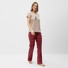 Комплект женский домашний (футболка, брюки), цвет бежевый/красный, размер 46 - Фото 3