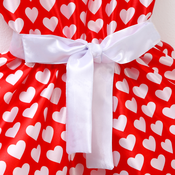 Карнавальный костюм «Стиляги» платье красное с белыми сердцами, повязка р-р 34 рост 134 см - фото 1910849083
