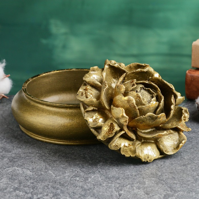 Шкатулка "Цветок большой" бронза с позолотой, 13х13х9см - Фото 1