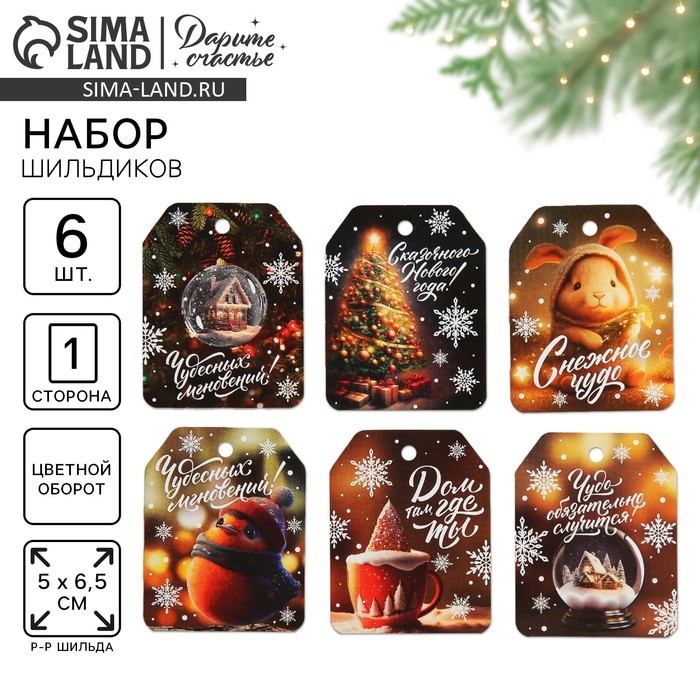 Шильдик новогодний на подарок «Чудо обязательно случится!», набор 6 штук, 16×24 см - Фото 1