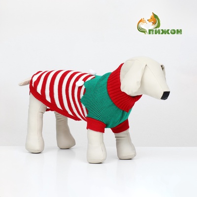Свитер новогодний для животных «Ягодка», размер M, ДС 30, ОШ 27, ОГ 40 см, красный, зелёный